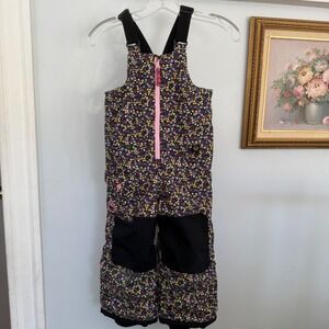 Burton Dryride Kids 4T Snow Bib Overalls Floral Print Black Pink Ski Snowboard
